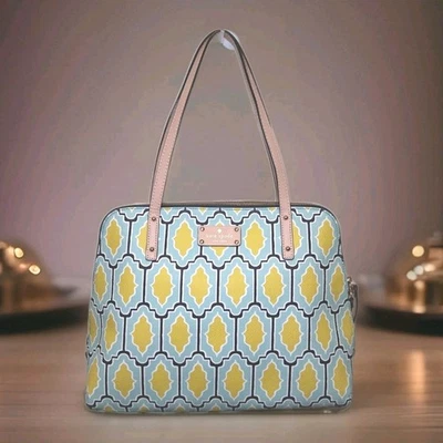 NWOT Kate Spade Cabana Tile Purse Tote Bag Womens  Blue Yellow Exotic Tile Motif - Image 1 of 4