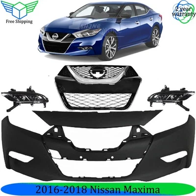 Front Bumper Cover Fascia & Fog Light Pair For 2016-2018 Nissan Maxima Foto 1 de 4