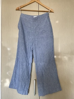WITCHERY chambray blue linen cropped wide leg pants With Pockets Size 6 - image 1 of 4