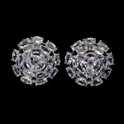 925纯银耳环椭圆形海蓝宝石红宝石天然宝石首饰 — 第 1/4 张图片