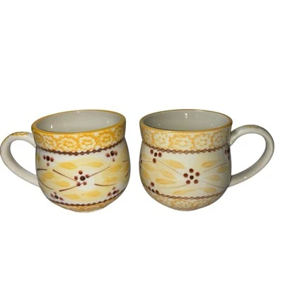 Temp-tations by Tara Old World Yellow 12 oz. Coffee Cups Mugs-Set Of 2  - Image 1 of 4
