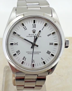 Rolex 1002 Men’s Watch Oyster Perpetual Auto 34mm Steel Roman Dial 1989 Serviced - Picture 1 of 23