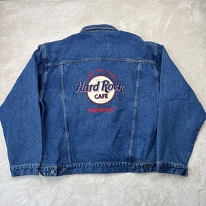 Giacca denim uomo vintage Hard Rock Cafe Las Vegas grande blu cappotto jeans anni 90 USA - Foto 1 di 10