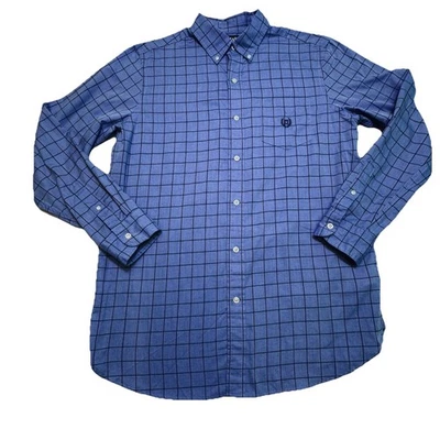 Camisa de vestir Chaps para hombre manga larga mediana sarga patrón azul fácil cuidado Foto 1 de 4