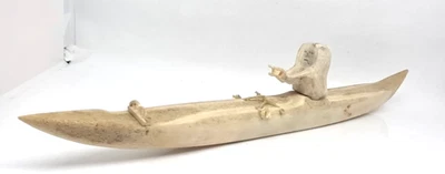 Antique Carved Umiak Kayak Open Boat Inuit Yupik Aleut Primitive - Image 1 of 4