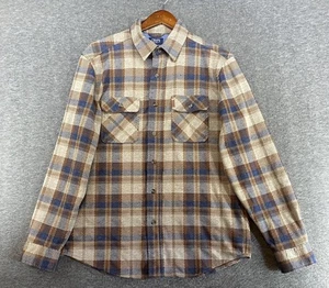 Chaps Ralph Lauren Men's Flannel Shirt Size Medium Brown Knit Plaid Button Up - Picture 1 of 14