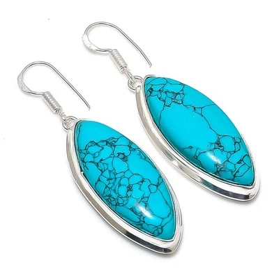 Santa Rosa Turquoise Gemstone 925 Sterling Silver Jewelry Earring 2.17" y169 - Image 1 of 2