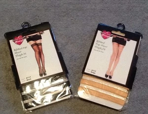 Music Legs Hosiery Sexy Ribbed Top Sheer Thigh High 4117 Beige Black New - Picture 1 of 7