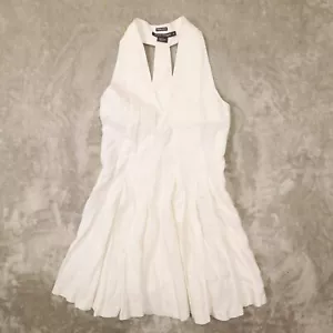 Island Company Women's White Linen Exodus Dress Pleated Mini Halter size Large - Picture 1 of 9