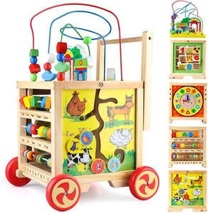 Wooden Activity Cube 6 in 1 Wooden Baby Walke Montessori Toys Educational Learni - Picture 1 of 7