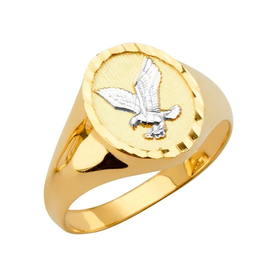 14K Solid Yellow White Gold Canadian Flying Eagle Ring Band Mens Man Size 10 - Image 1 of 1