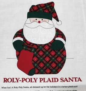 Christmas Holiday Roly Poly Plaid Santa Fabric Panel Cut-n-Sew UNCUT Craft Decor - Picture 1 of 3