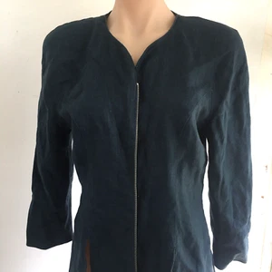 Cue Vintage Blazer Jacket Size 14 Womens Suit Separate Navy Full Zip Linen - Picture 1 of 12