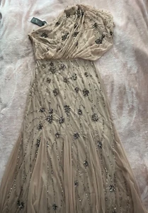 Adrianna Papell gown one shoulder sequins dress sz 14 beige NWT wedding MOB - Picture 1 of 9