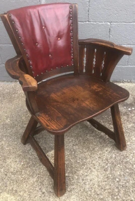 Romweber Viking Oak винтажный капитанов кресло стол стул красная кожа с заклепками - Изображение 1 из 4