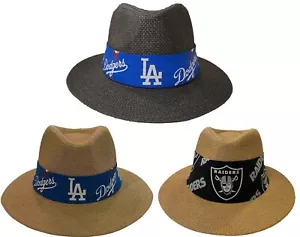 100 % Papierstrohhalm Fedora Panamastil LA Dodgers Raiders Stoff Band Eimer Mütze - Bild 1 von 9