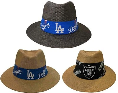 100% Paper Straw Fedora Panama Style LA Dodgers Raiders Fabric Band  Bucket Hat  - Image 1 of 4