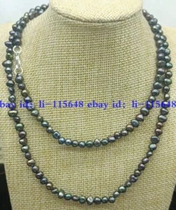 Natural 4-5mm Black Freshwater Cultured Baroque Pearl Necklace 35" - Picture 1 of 6