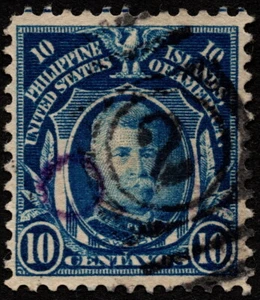 Philippines Stamp Scott # 265 10 Cents Blue w/ Purple O.B. Handstamped Overprint - Picture 1 of 1