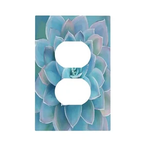 Teal Blue Succulent Plant 1 Gang Light Switch Cover Duplex Outlet Covers Wall... - Picture 1 of 8