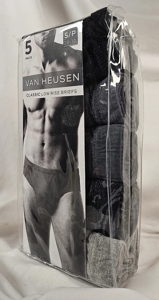 Paquete de 5 calzoncillos clásicos de tiro bajo Van Heusen S negro gris mezcla de algodón, bolsa de contorno Foto 1 de 4