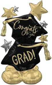 Anagram Congrats To You Black Gold Graduation Cap Foil Air Fill Balloon