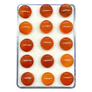 15 Pezzi Corniola Naturale 13mm Cabochon Tondo Non Trattato Pietre Preziose Sciolte 115 Cts - Foto 1 di 8