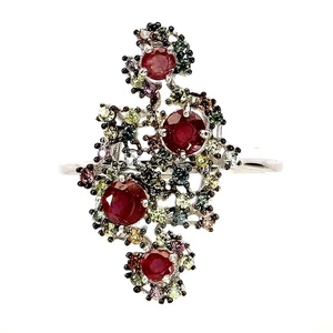 925 Sterling Silver Ring Round Ruby 4mm Sapphire Gemstone Jewelry Size 8.5 - Picture 1 of 14