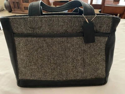 VINTAGE!! COACH Black Leather  BLEEKER Herringbone Bag Purse Tote! MINT! - Image 1 of 4