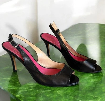 Sandalias Kate Spade clásicas italianas de cuero con cordones talla 9 B zapatos de salón punta abierta Foto 1 de 4