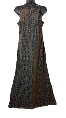 90s Dress Brown Blue Shimmer Sleeveless Long Slip NEW Dance Floral Size 8 Women - Image 1 of 4