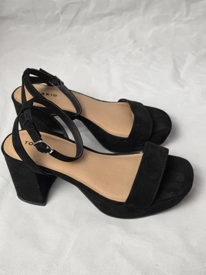 Torrid Platform Block Heel Sandal Sz 7 Extra Wide Black Velvet Ankle Strap - Image 1 of 4