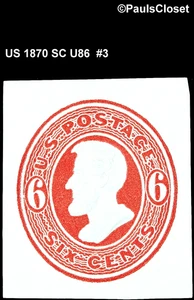 US 1870 SC U86 LINCOLN 6¢ DARK RED ON AMBER PAPER MHR F/VF #3 - Picture 1 of 2