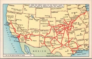 SANTA FE RAILROAD / Fred Harvey Publicidad Postal Rand McNally MAPA / Sin Usar - Imagen 1 de 2