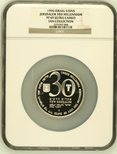 1996 Israel S30NS Silver 5oz Jerusalem 3rd Millennium NGC PF69UC - Picture 1 of 3