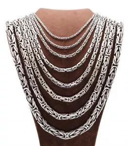 925 Sterling Silver Viking Square Model King Chain Handmade Necklace, All Sizes - Picture 1 of 4