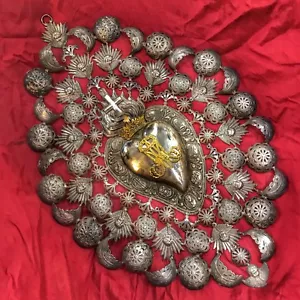 Ex voto vintage Cuore 50Cm sacro tattoo Argento cesellatura Italy barocco design - Foto 1 di 12