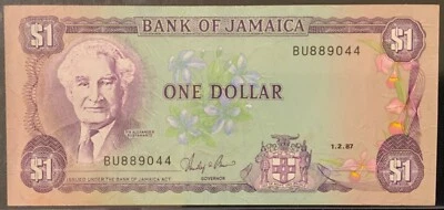 1987 JAMAICA PAPER MONEY - ONE DOLLAR BANKNOTE! - Image 1 of 2