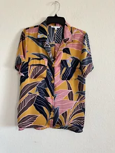 DR2 by Daniel Rainn Satin Tropical Button Front Button Down Shirt Blouse M - Picture 1 of 7