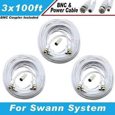 WHITE PREMIUM 300FT CCTV SURVEILLANCE BNC CABLES FOR 16 CH SWANN D1 DVR SYSTEMS - Image 1 of 4