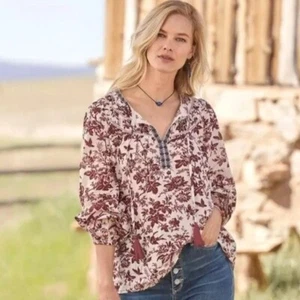 Sundance Loise Toile Long Sleeve Peasant Floral Cotton Boho Blouse Top Size XS - Picture 1 of 8