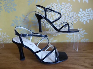 Sandales brides fines lanières talon 100 % Cuir noir ANDRE T 39 Peu portées - Picture 1 of 12