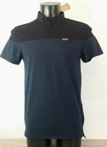 Firetrap Mens Polo Shirt Short Sleeve 3 Button Top SMALL Navy Black R753-15 - Picture 1 of 4