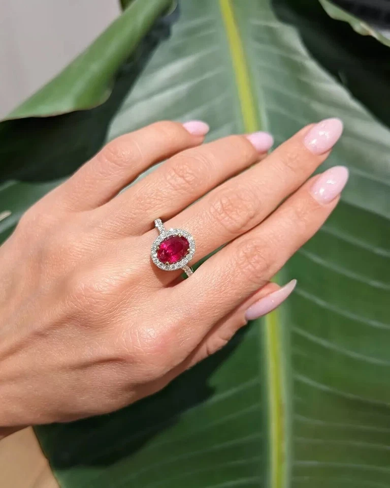 3.73 Ct Oval Cut Natural Ruby &Diamond Engagement Ring 14K Solid Real White Gold - Image 1 of 4