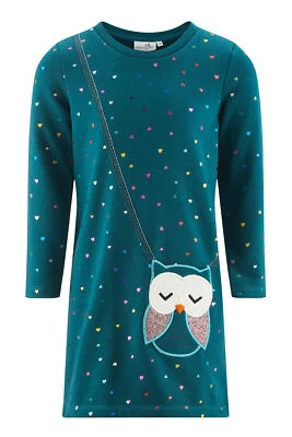 Happy girls Kleid Langarm Eule petrol