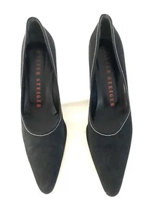 WALTER STEIGER, BLACK LINEN PUMPS, HEELS 3" INCH, SIZE 9B - Picture 1 of 6