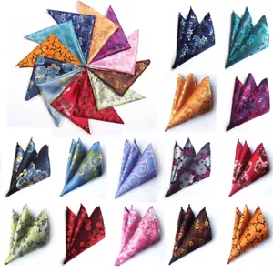 Men’s Pocket Square Floral Print Hanky Wedding Party Handkerchief Bright Color  - Picture 1 of 25