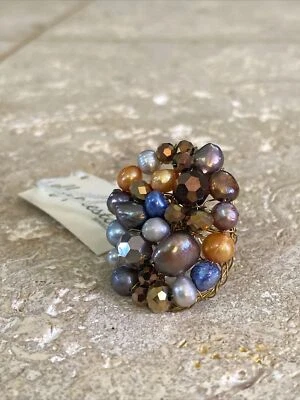 Nuevo con etiquetas Anillo Elly Preston Susie Azul y Dorado Talla 6 #1906 Foto 1 de 4