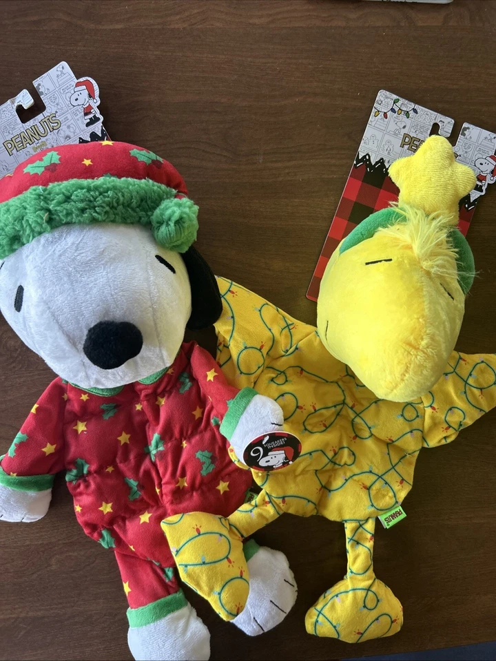 Fetch Peanuts Snoopy Woodstock 2 Pack Plush Dog Toys 10 & 7” Chew Toy
