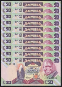 Zambia 50 Kwacha X 10 piezas 1986 paquete P-28 1/10 unc sin circular - Imagen 1 de 2